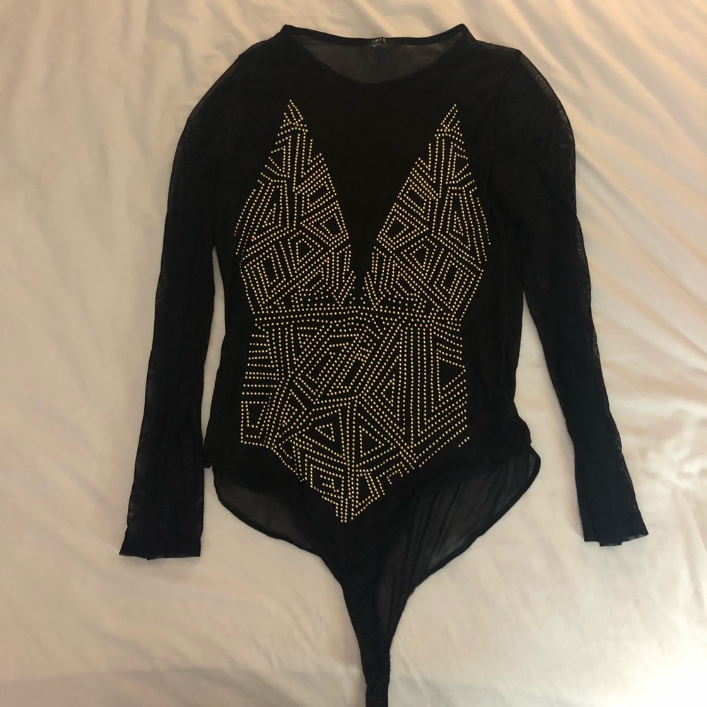 Sheer body suit with gold studs